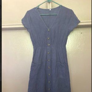 Navy Linen Buttoned Dres